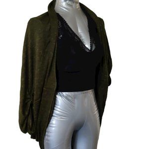 Cardigan, drop shoulder bat wing, long back, open front, dark green, siz…